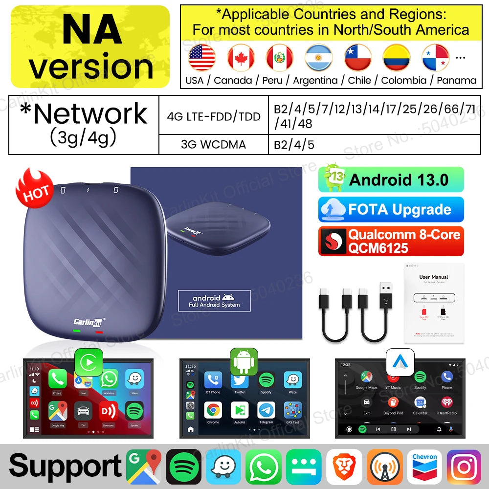 CarlinKit Android 13 CarPlay AI Box — Wireless CarPlay & Android Auto Adapter, 8-Core, Dual-Band WiFi, GPS