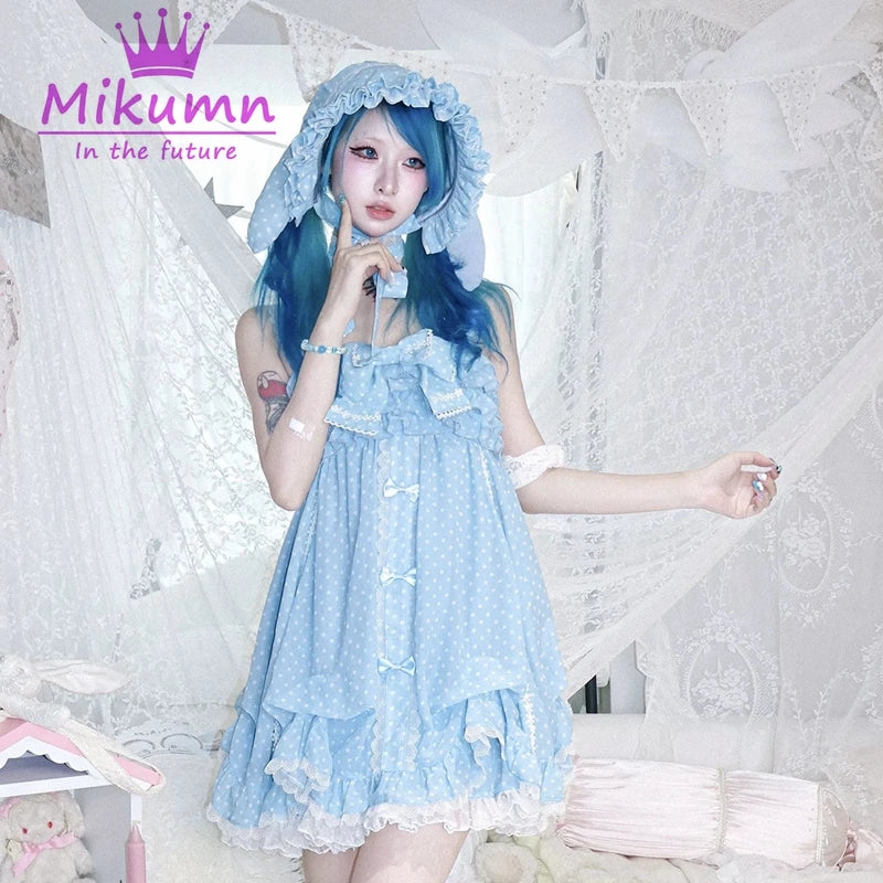 Women's Polka-Dot Bow Mini Dress — Vintage Pink Sleeveless Strap Dress