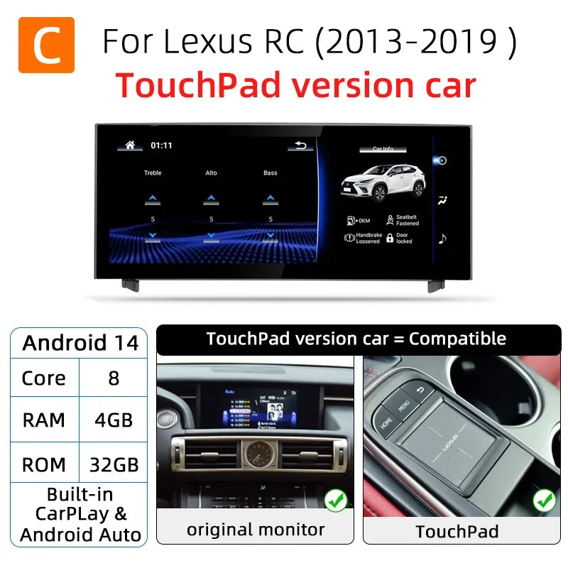 Android 14 Car Radio For Lexus IS RC 200 250 300 350 200t 300h 2013-2019 128GB Multimedia Video Player CarPlay Autoradio 4G