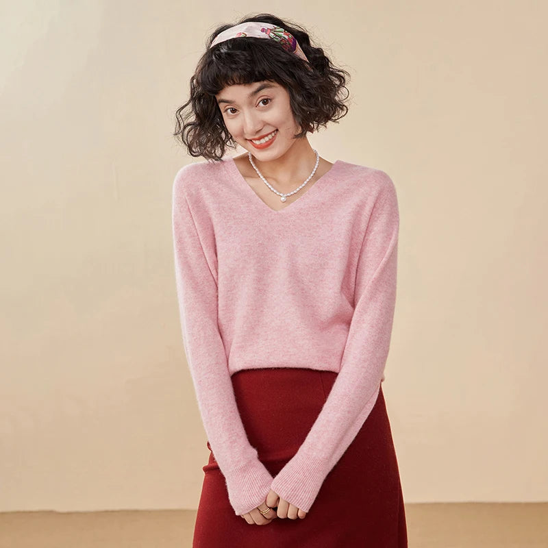 Women's Cashmere V-Neck Sweater, Knit Pullover