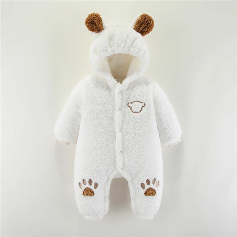 Baby Hooded Romper with Ears - Thick Winter Jumpsuit 0-24 Months - photo 6