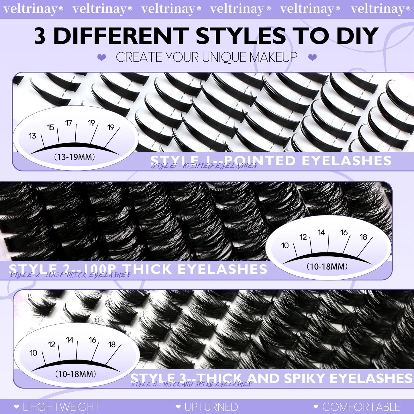 VELTRINAY Fluffy Lash Clusters Manga Lashes Spikes Lashes Mixed Lash Tray Natural Faux Mink Lashes Eyelashes Extension Makeup