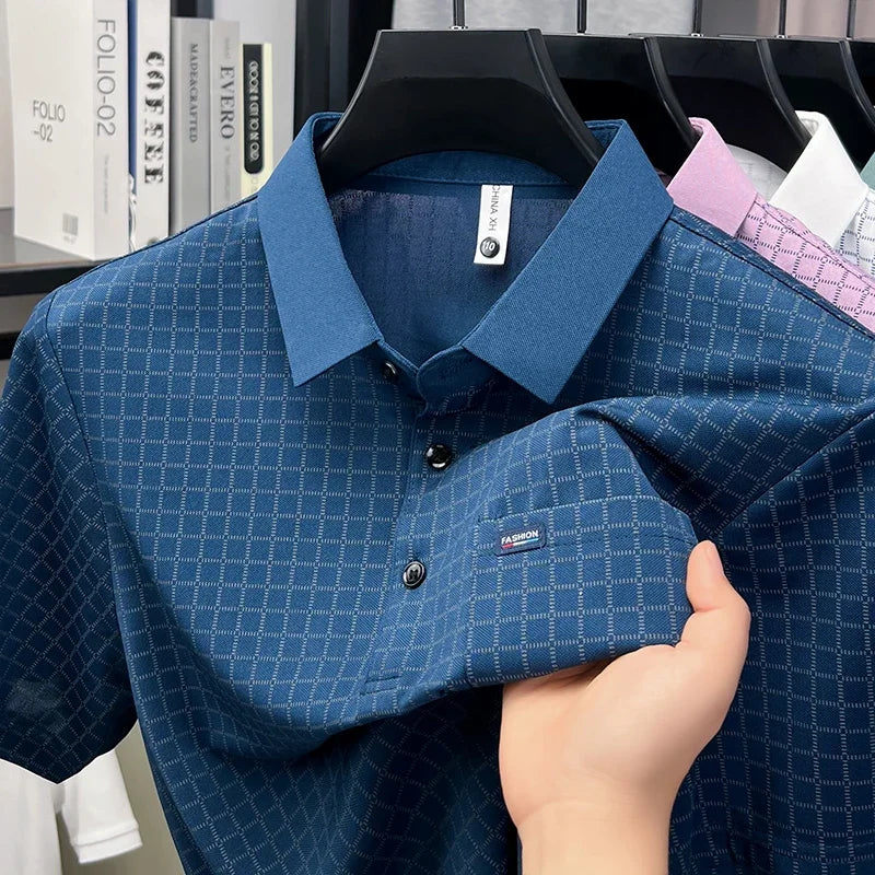Men's Single-Buckle Lapel Shirt - Silky Stretch, Sweat-Proof