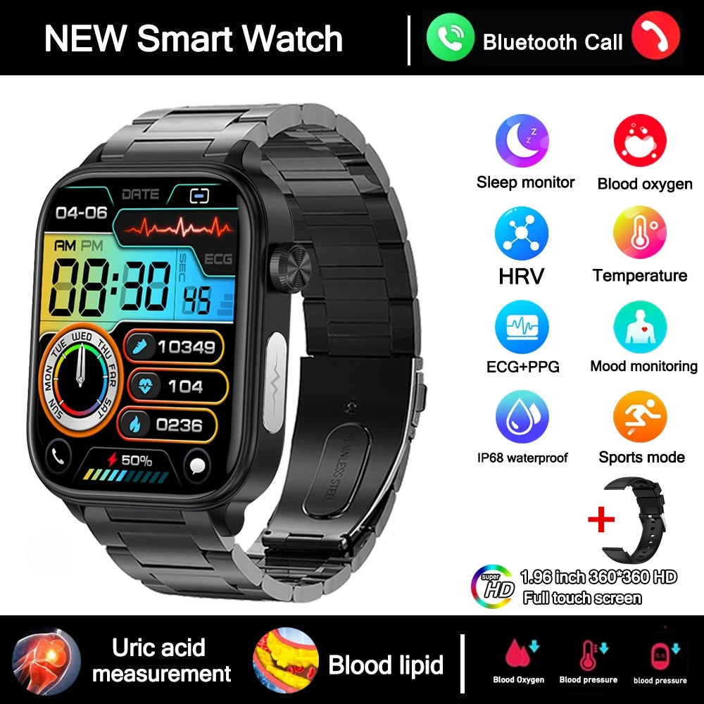 2026 New Al Science Diagnosis Blood Lipids Uric Acid Blood Oxygen Smart Watch Men ECG+PPG Voice Bluetooth Call Health Smartwatch