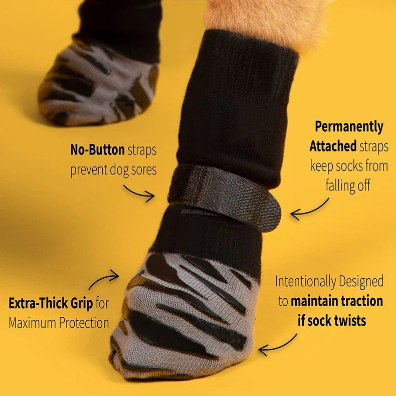 Anti-Slip Pet Dog Socks Paw Protector Traction Control Adjustable Indoor Wear Knitted Pet Socks Machine Washable 4pcs/pack