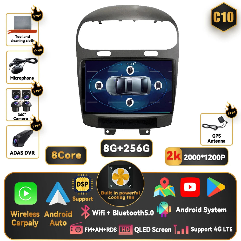 Car Stereo with Apple CarPlay & Android Auto, Compatible with Dodge Journey JC (2011-2020)