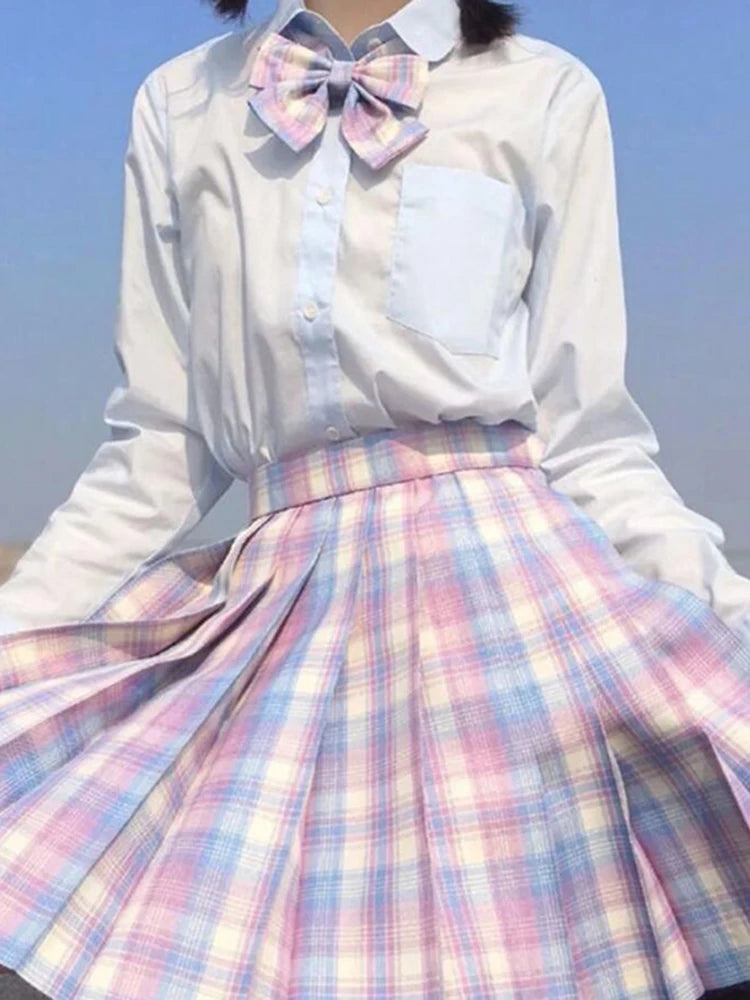 ZOKI Plaid Pleated Mini Skirt – Bow Knot High Waist Preppy Style | Harajuku Aesthetic Women's A-Line Dance Skirt | S-XXL