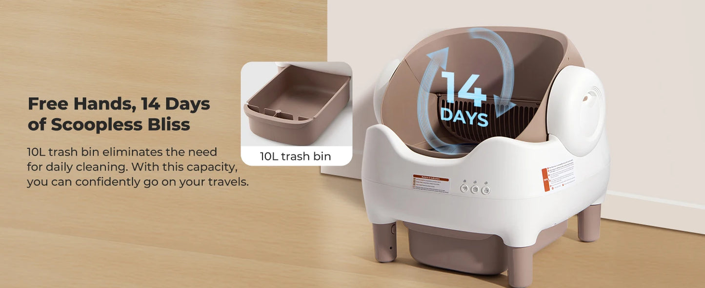 Self Cleaning Litter Box, Automatic Cat Litter Box with APP Control, Odor-Free  Large Waste Bin, Open-Top for Multi Cats