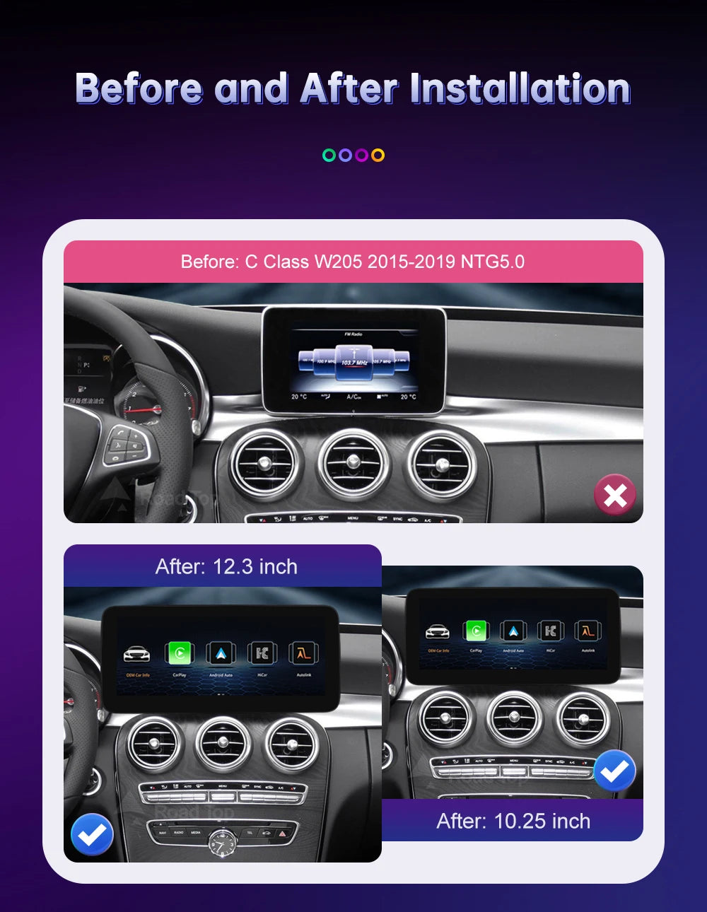 Wireless Carplay Linux Screen for Mercedes Benz W205 GLC A C V Class W447 CLA GLA 2026-2026 GPS With Android Auto Car Multimedia