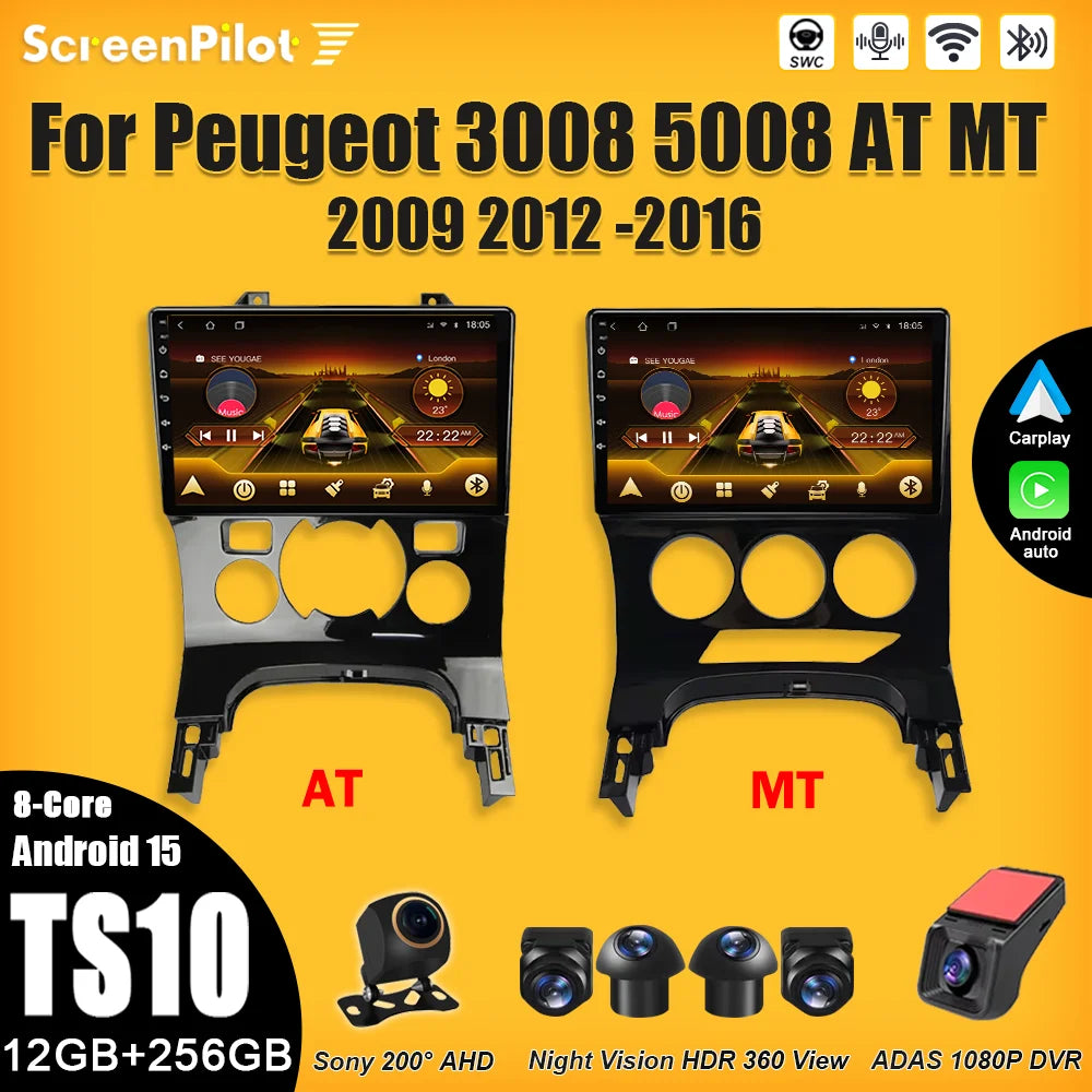 For Peugeot 3008 5008 AT MT 2009 2012-2016 Android 16 Car Radio Multimedia Video Player 2 Din Carplay Bluetooth 8 Core Wifi 4G