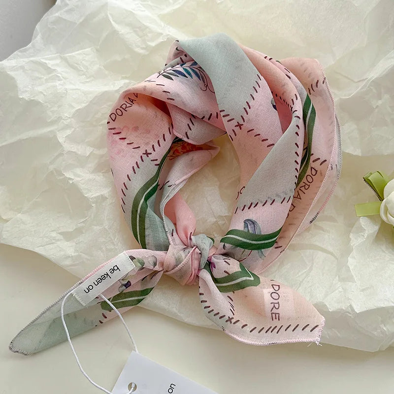 Women's Small Floral Square Scarf - Retro Artistic Neckerchief - photo 8
