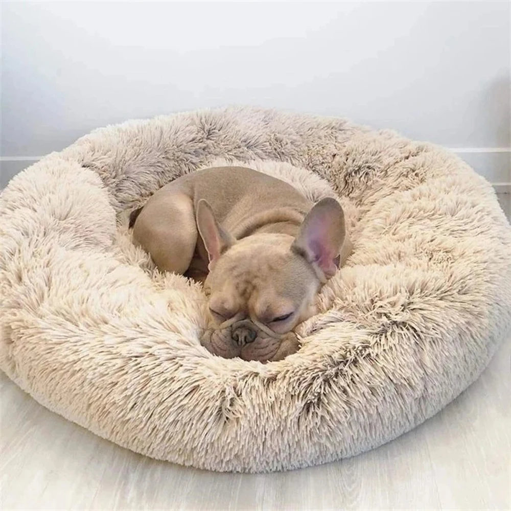 Round Plush Dog Bed - Warm Tie-Dye Nest Bed, 70-90cm - photo 5