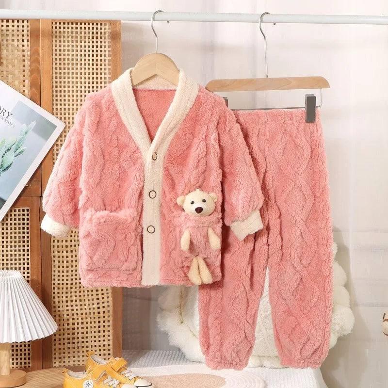 Kids Coral Fleece Pajama Set - Thick Winter Loungewear for Boys and Girls - photo 5