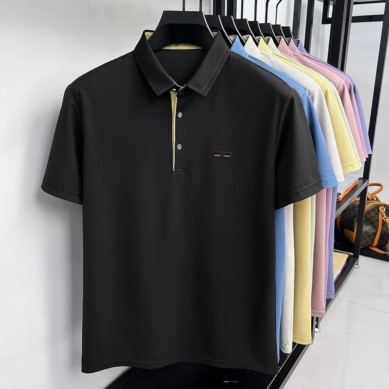 Men's Honeycomb Jacquard Polo - Breathable Mesh, Metal Buttons