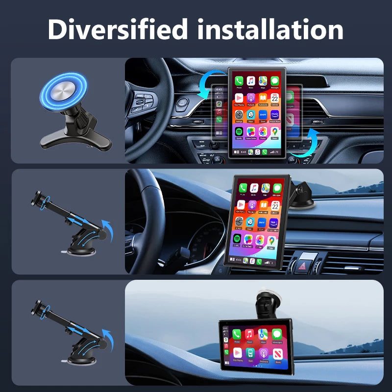 Universal 8 inch Portable Rotatable Car Screen Wireless Carplay Android Auto & WIFI Mirror Link Parking Rear Camera AUX Stereo