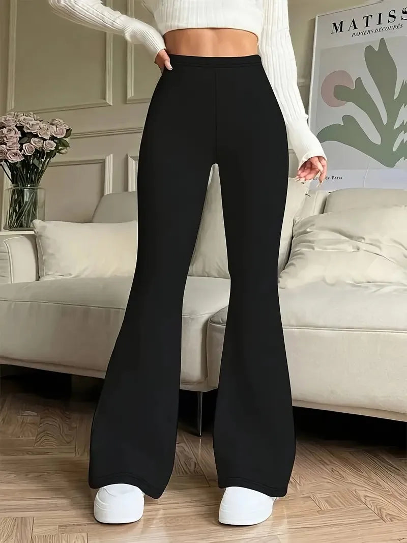 Women's high-waisted flared yoga pants, black stretchy
