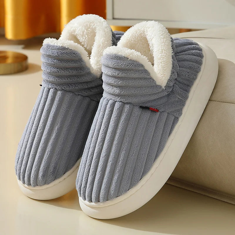 Smile PoP Winter Plush Men Cotton Shoes Warm Plush Men House Slippers Outdoor Soft Non Slip Women's Shoes Casual Furry Men Shoes