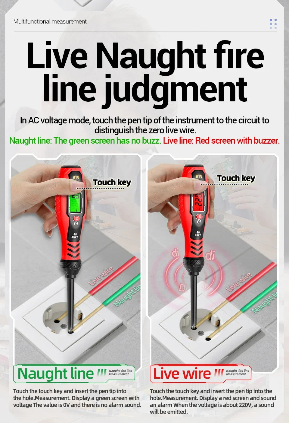 ANENG B19 Cross/flat Screwdriver Pen Small Handheld Test Pencil Non-contact Detection 30-1000V Voltage Buzzer Breakpoint Finder