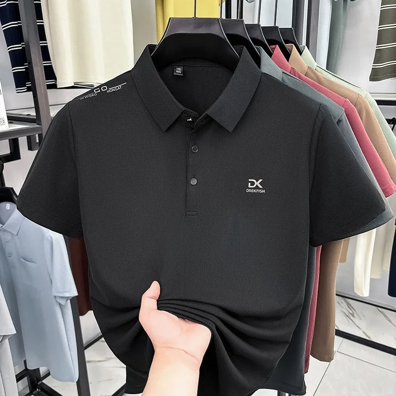 Men's Polo Tee - Chest Embroidery, Seamless Breathable Stretch