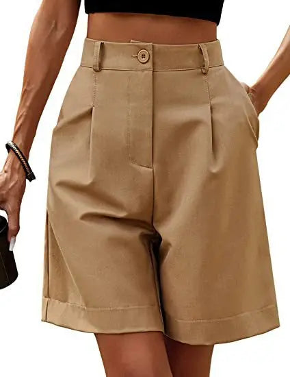 Women's High-Waist Wide-Leg Casual Shorts – Loose Slimming Straight Breathable Street Trend Five-Point Pants