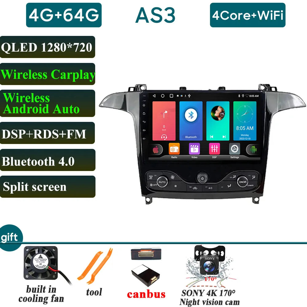 Car Stereo with Apple CarPlay & Android Auto, Compatible with Ford S-MAX & Galaxy