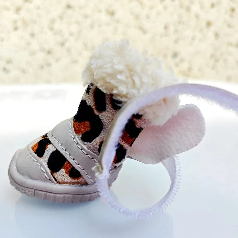 Leopard Print Dog Boots Set of 4 - Warm Winter Shoes for Small Breeds - photo 4