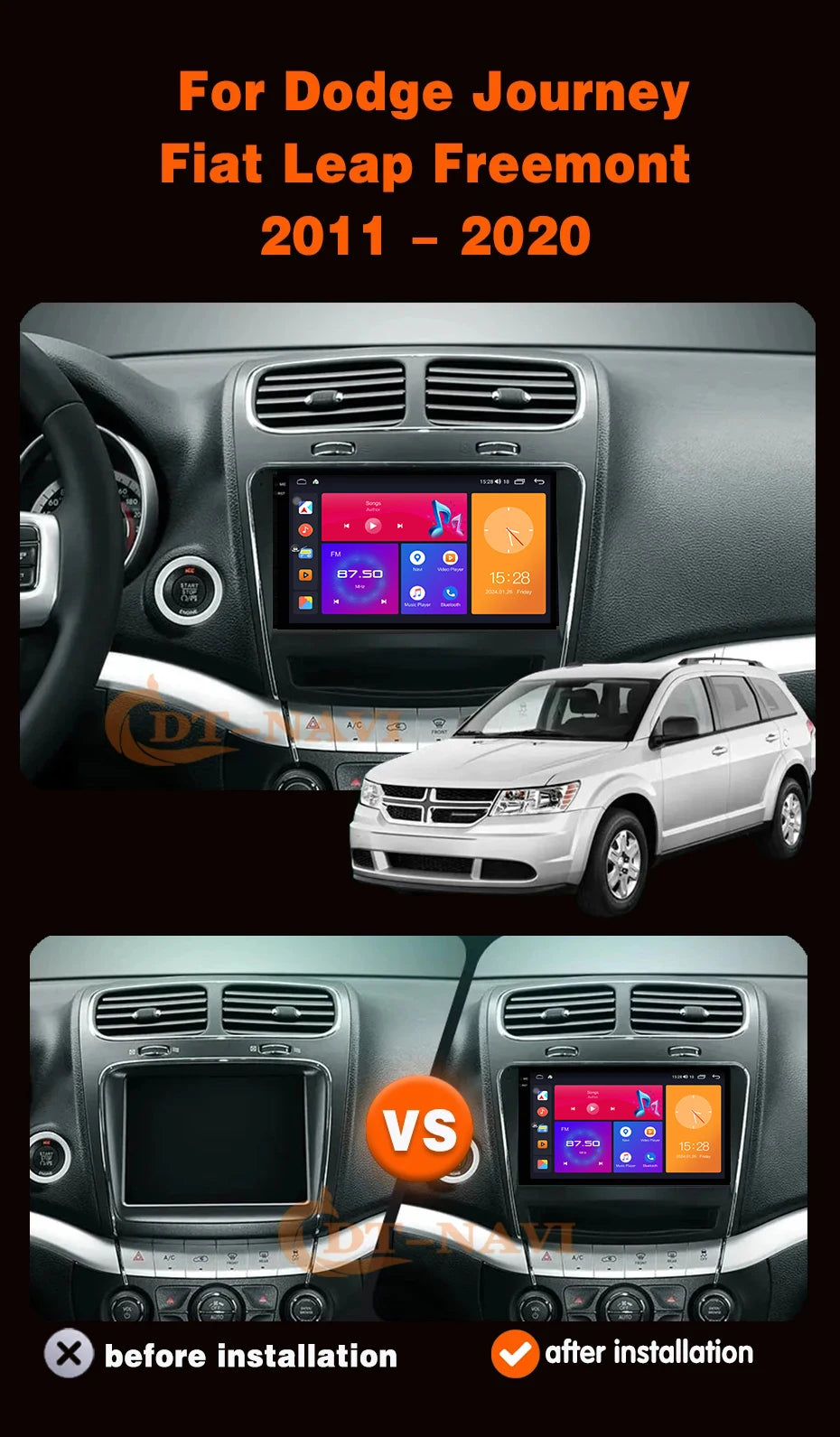 Car Stereo with Apple CarPlay & Android Auto, Compatible with Dodge Journey JC (2011-2020)