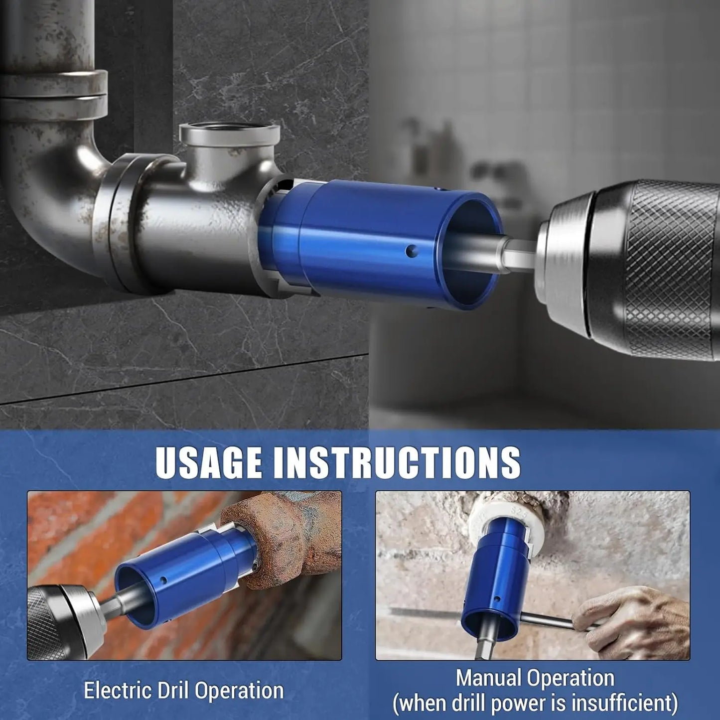 Broken Pipe Extractor Tool for 1/2" 3/4" 1" Pipes - Internal Pipe Wrench for Electric Drill | Quickly Removes Rusted/Damaged