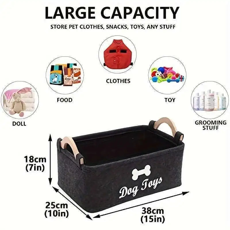 Felt Pet Toy Organizer Box with Handles Storage Basket For Organizing Toys, Leashes, Clothes Home Storage Box