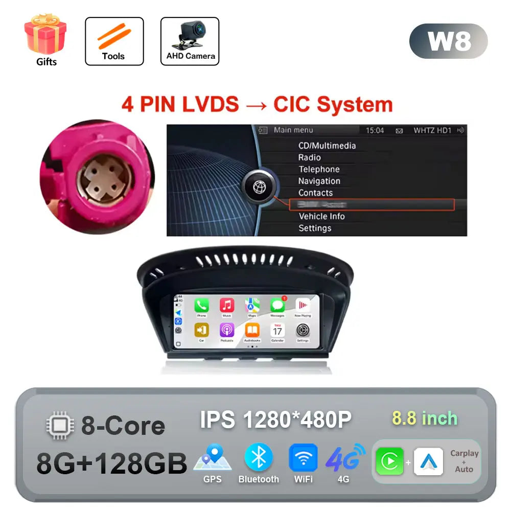 Car Stereo with Apple CarPlay & Android Auto, Compatible with BMW 3 & 5 Series E60 E90 (CCC/CIC)
