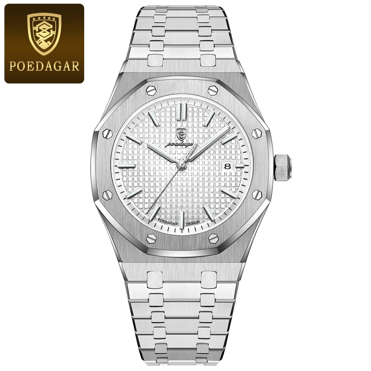 POEDAGAR Men's Quartz Watch — Stainless Steel, Luminous Dial