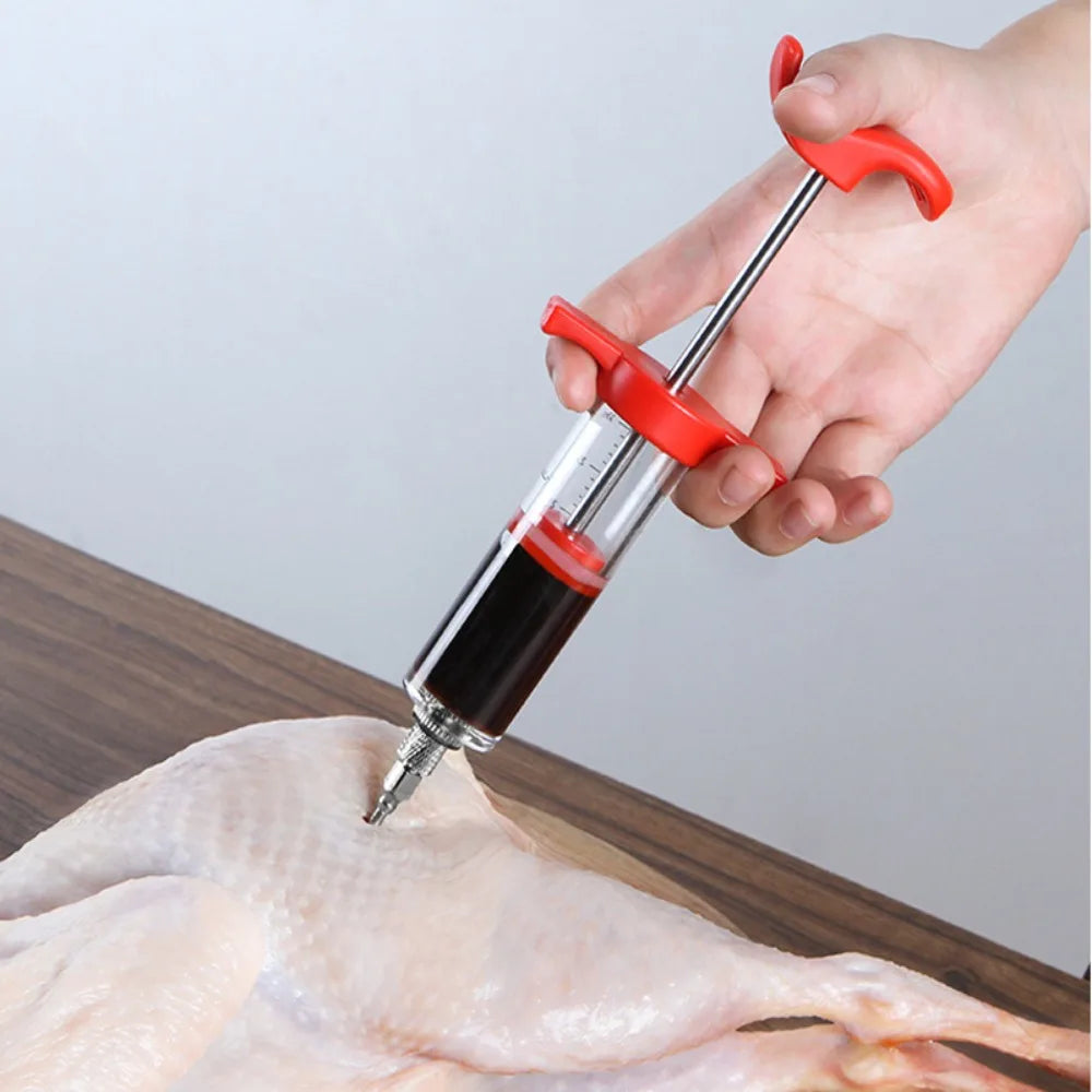 Food Grade PP BBQ Meat Syringe Kitchen Tools BBQ Meat Flavor Injector with 3 Stainless Steel Needles Kitchen for Home Outdoor