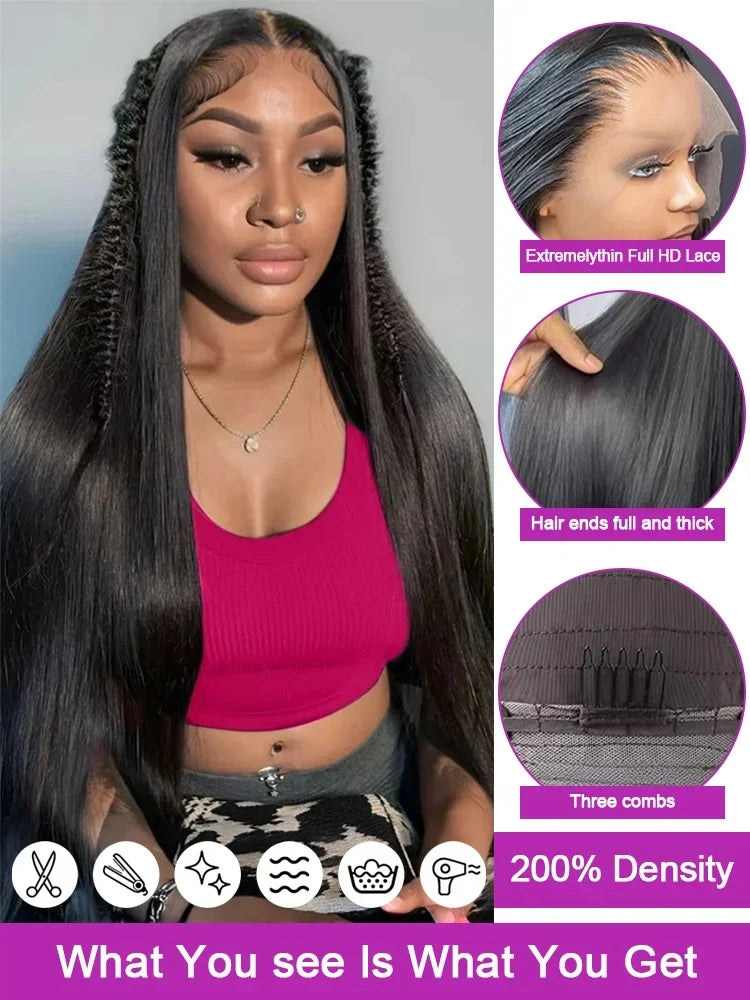 40-46 inch Bone Straight Lace Frontal Wig | 13x4 13x6 HD Human Hair