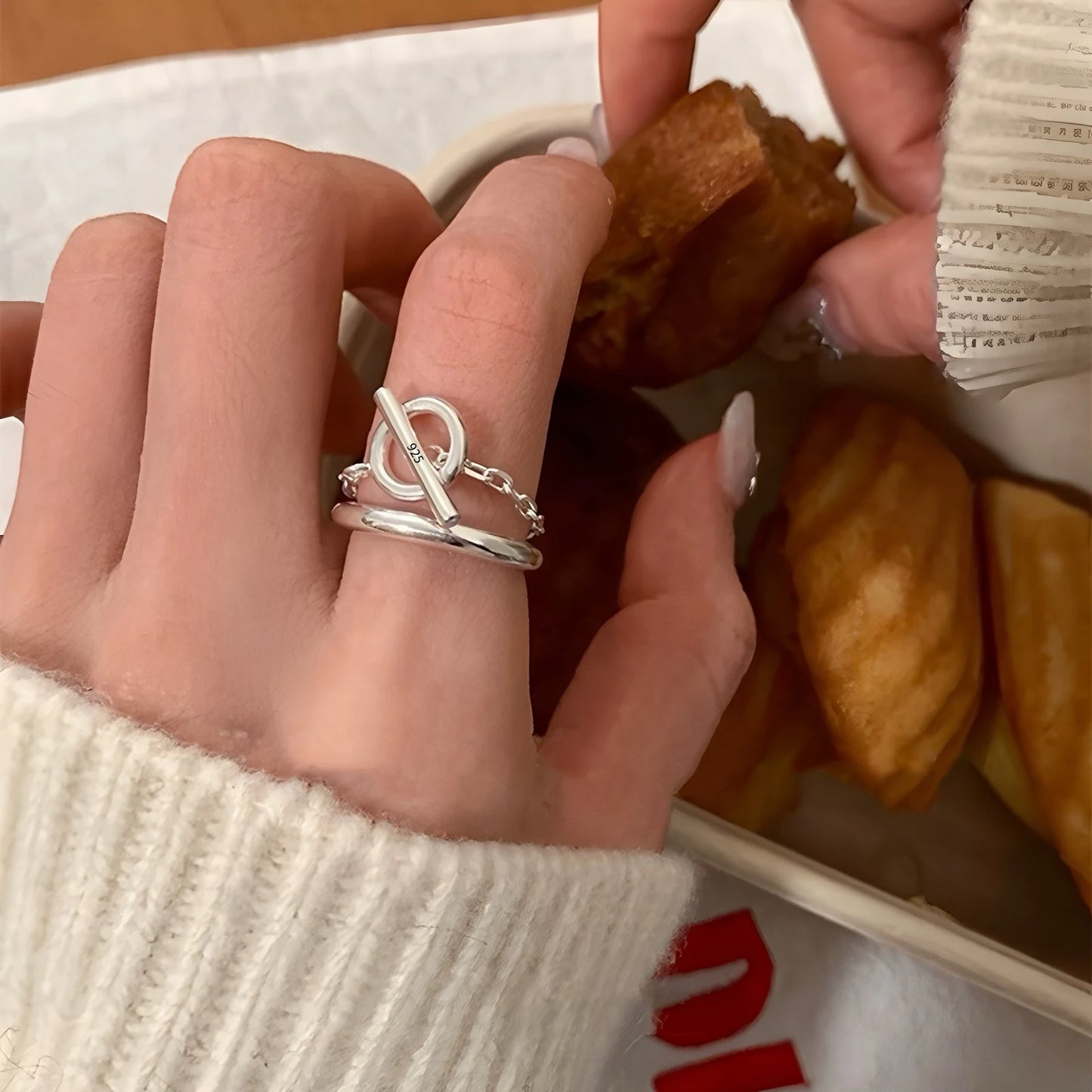 VENTFILLE 925 Sterling Silver Flower Lace Ring Korean Fashion Opening Inlaid CZ Adjustable Rings Valentine's Day Gift