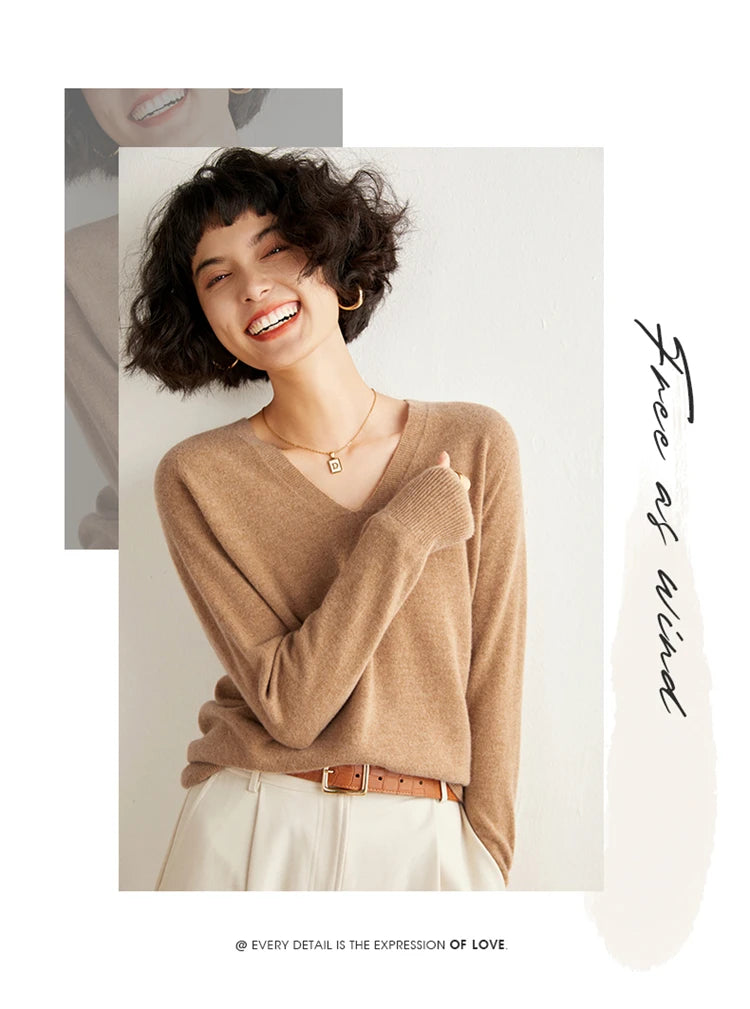 Women's Cashmere V-Neck Sweater, Knit Pullover