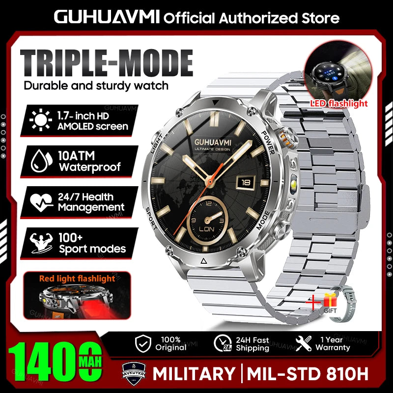 Rugged Outdoor Smart Watch — 1400mAh, 10ATM, Torch & BT Call