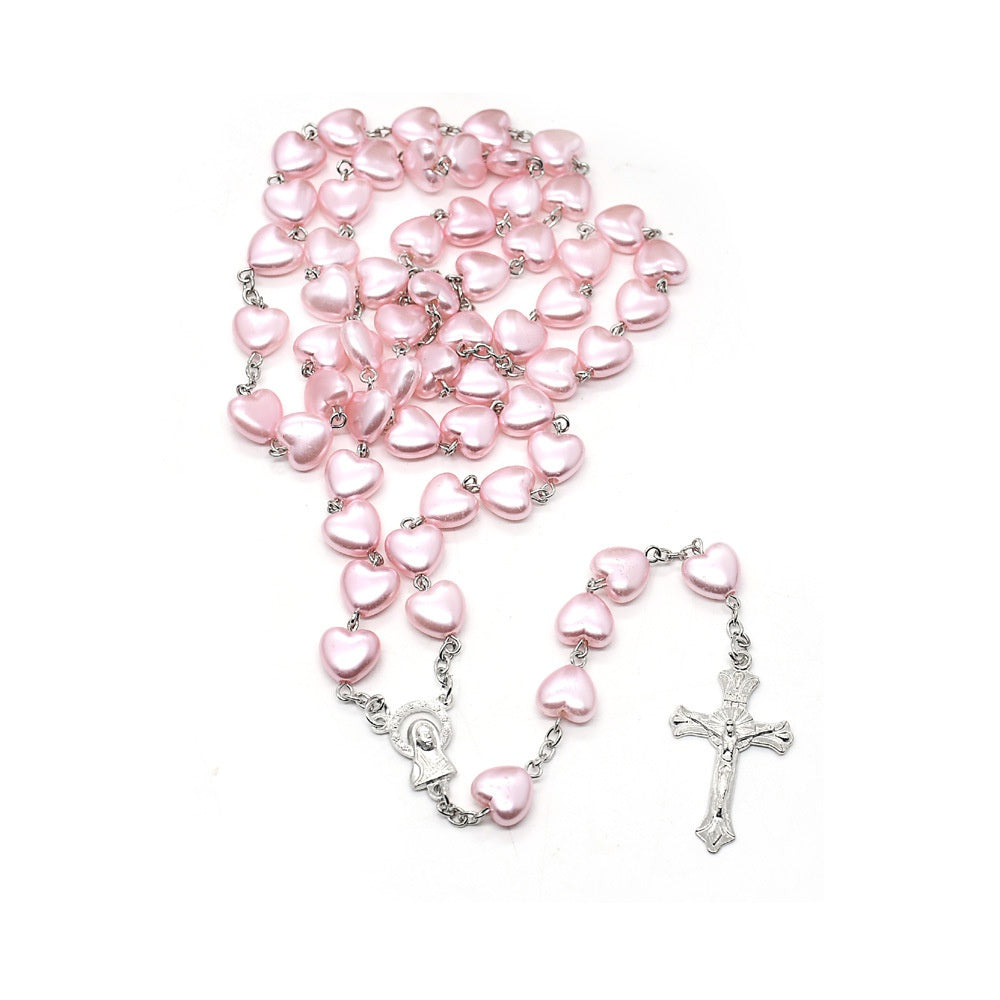 Catholic Porcelain White Love Rosary Prayer Car Ornament Mary Blessing Rosary Prayer Porcelain White Heart-shaped Beads