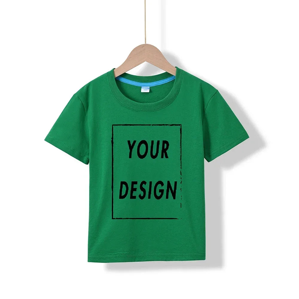 2025 Free Customized Front and Rear Logo Children's Cotton T-shirt, the Best Gift for Boys and Girls