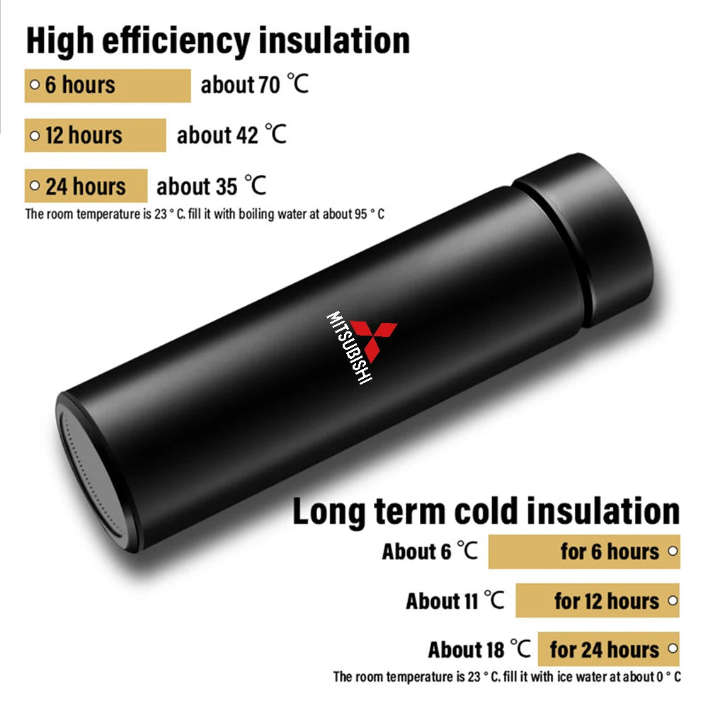 Stainless Steel Car Badge Thermos Mug Leak Proof Thermo Cup Smart Thermos Kettle For Mitsubishi Ralliart Pajero Eclipse Asx L200