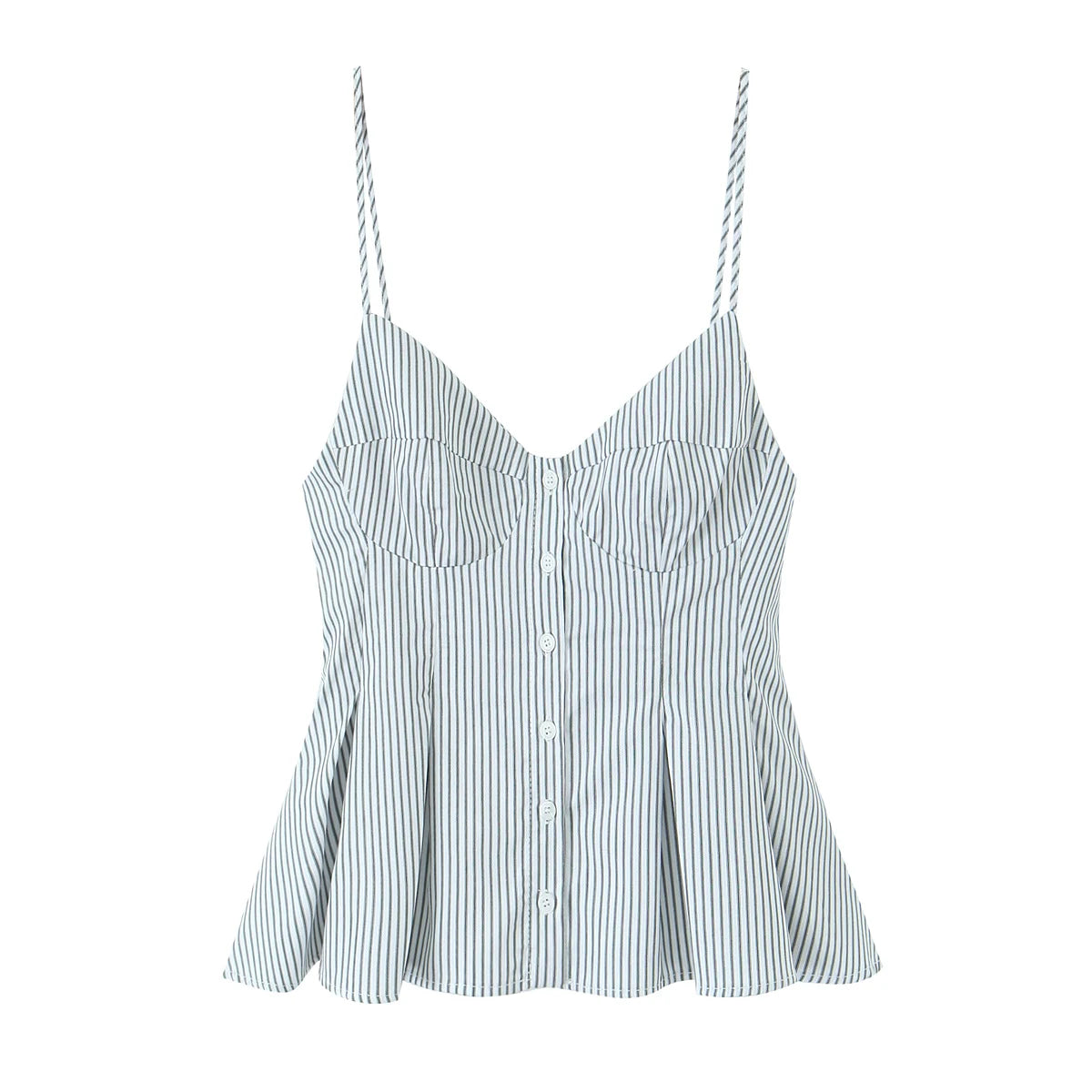 DUOPERI Women 2026 New Fashion Poplin Striped Backless Camisole Thin Straps V-Neck Female Chic Lady Casual Mujer Tops