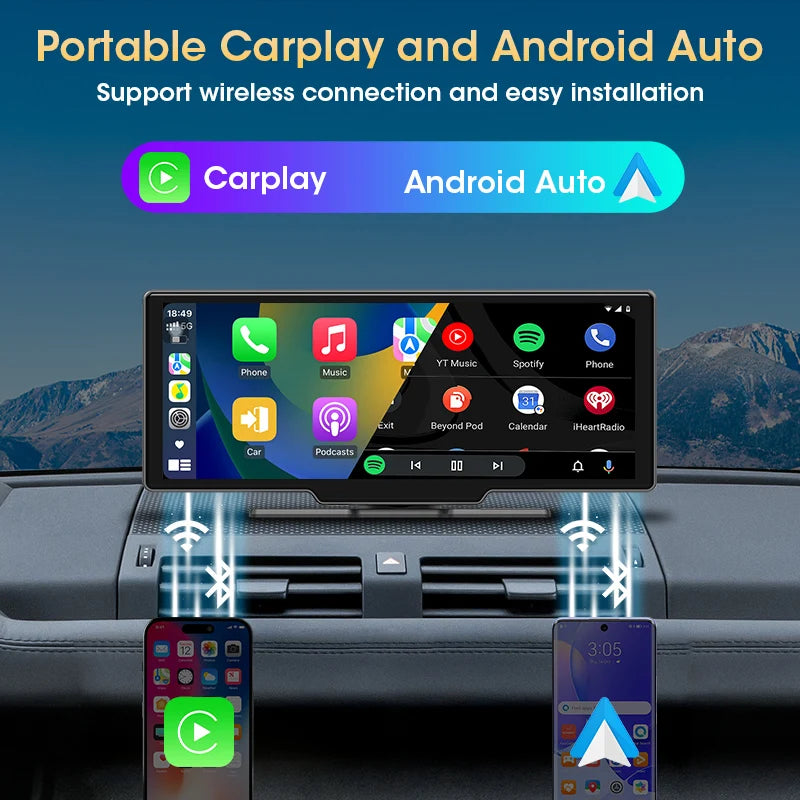 JMCQ 10.26" Universal Android Car Screen — Wireless CarPlay, Android Auto, WiFi, Bluetooth