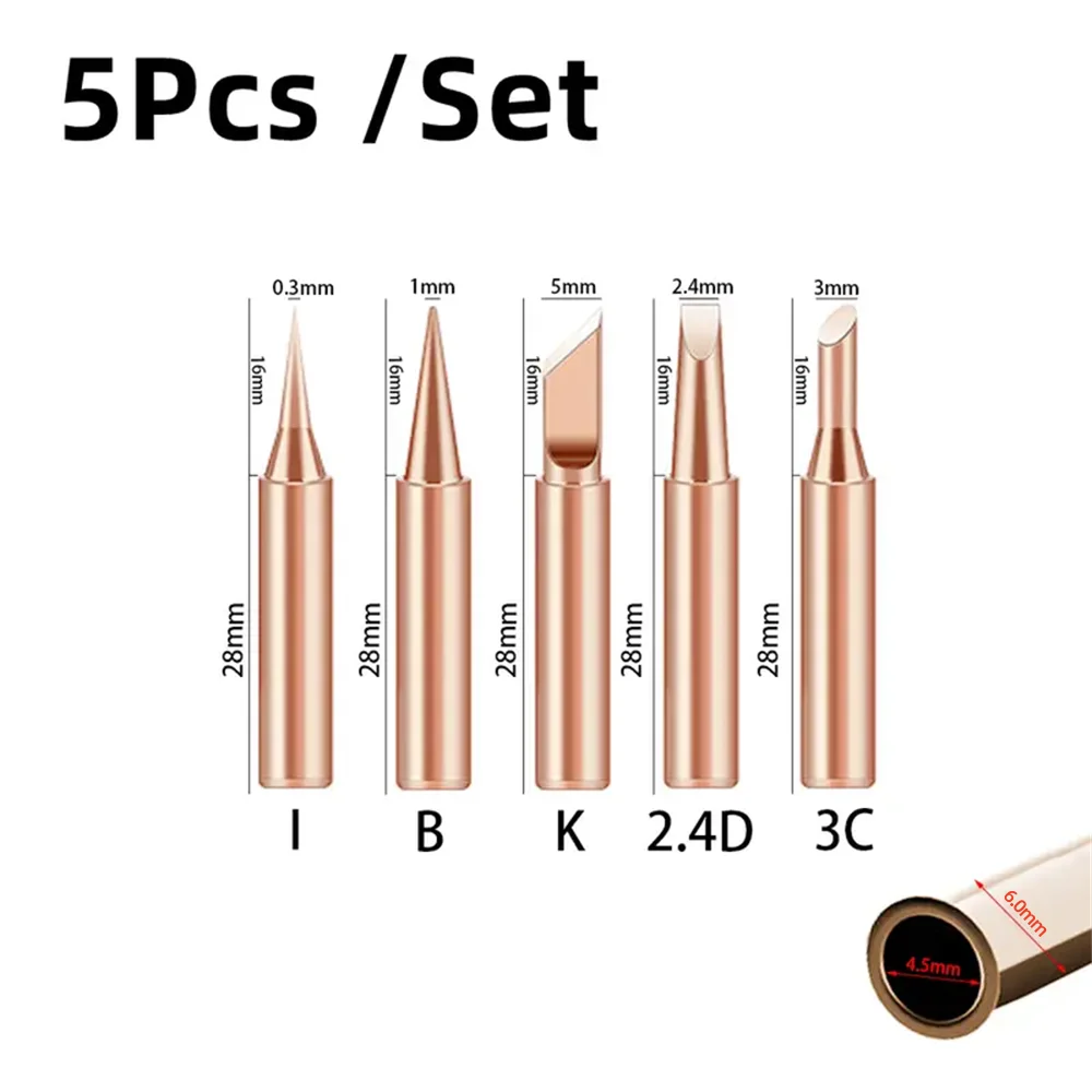 5pcs 900M Soldering Iron Tips Set, Copper Core Electric Soldering Bits for 936 Soldering Station