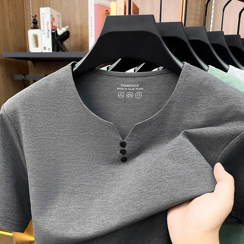 Men's V-Neck Tee - Breathable Short Sleeve, All-Day Comfort
