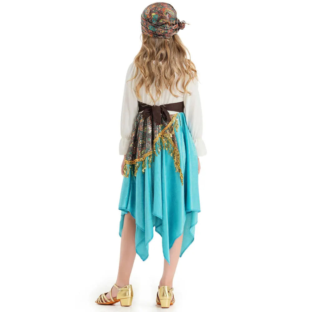 Girls blue flamenco dance costume dress
