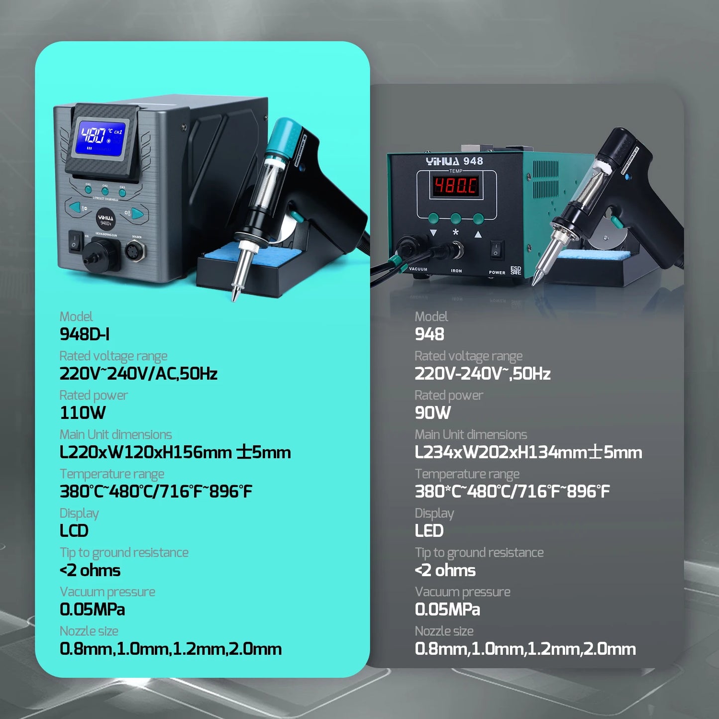 YIHUA 948D-I 110W Desoldering Station – Vacuum Pump Tin Suction Gun for PCB Welding & Repair