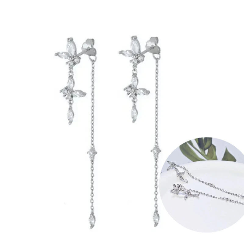 925 Sterling Silver Tassel Hoop Earrings for Women - White Zircon