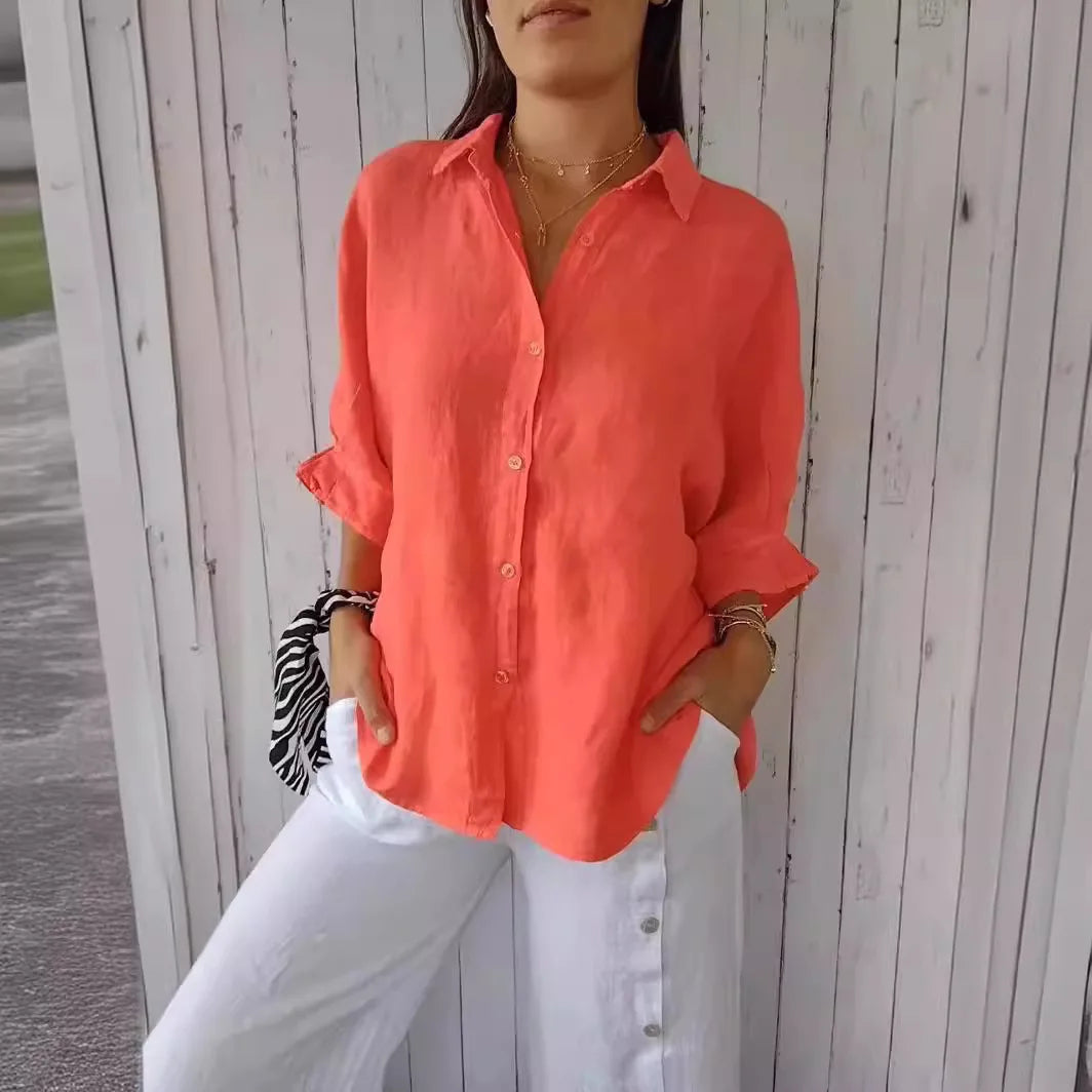 Women's Cotton-Linen T-Shirt — Loose Casual Short-Sleeve Summer Top