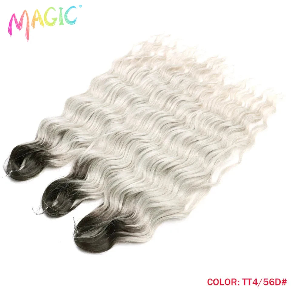 Anna Synthetic Hair 24 Inch Water Wave Braiding Hair Extensions Ombre Blonde Deep Wave Afro Curl Twist Crochet Hair for Women