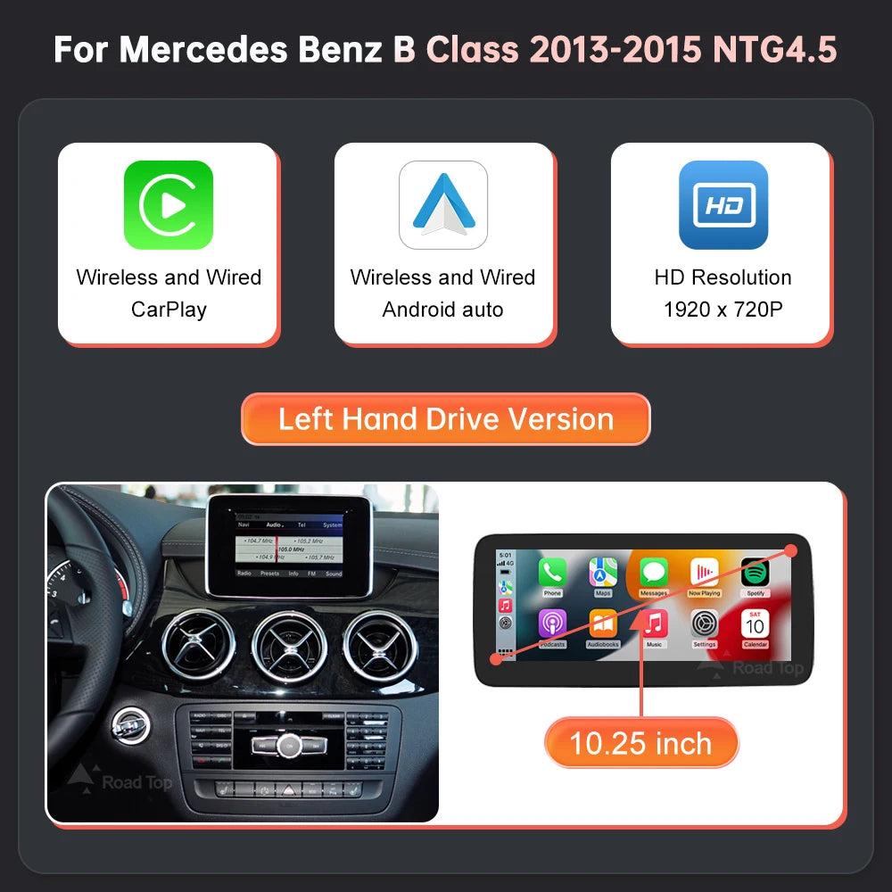 Wireless Carplay Android Auto Car Multimedia Display For Mercedes-Benz A B CLA GLA W176 W463 W246 2013-2015 NTG4.5 Touch Screen