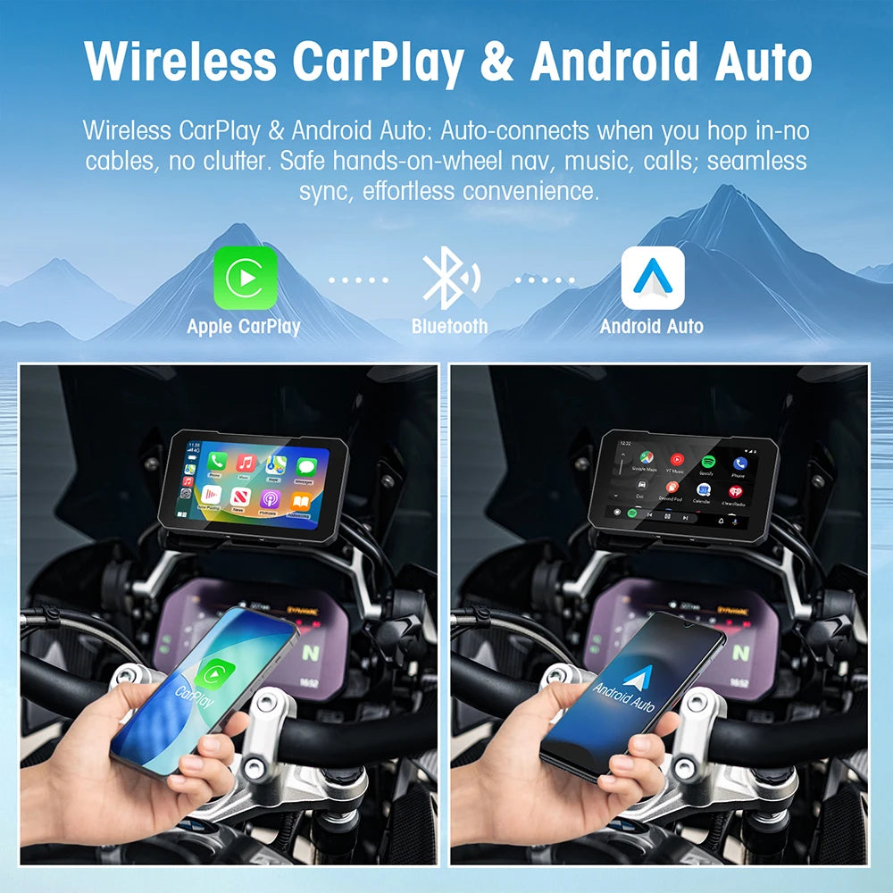 5" Portable Motorcycle Navigator with Wireless CarPlay & Android Auto